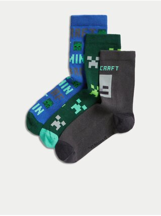 Ponožky s vysokým podílem bavlny a motivem Minecraft™, sada 3 párů Marks & Spencer zelená