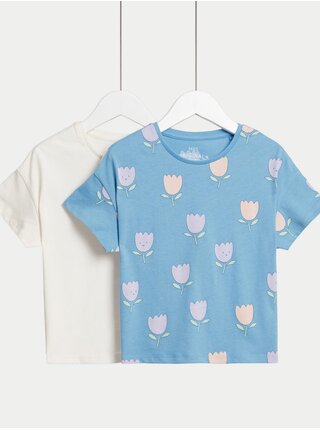Tričko s potiskem, z čisté bavlny (2–8 let), 2 ks Marks & Spencer modrá