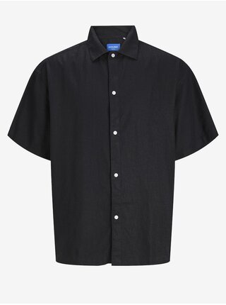 ČERNÁ pánská lněná košile s krátkým rukávem Jack & Jones Faro