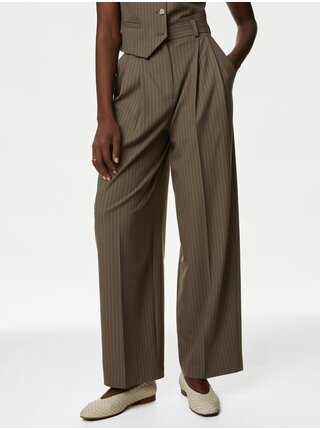 Hnědé dámské proužkované široké kalhoty Marks & Spencer 