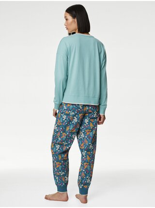 Petrolejové dámské květované pyžamo Marks & Spencer 