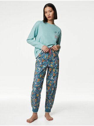 Petrolejové dámské květované pyžamo Marks & Spencer 