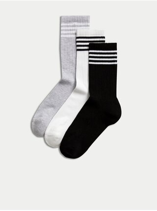 Sada tří párů dámských ponožek v černé, bílé a šedé barvě Marks & Spencer 