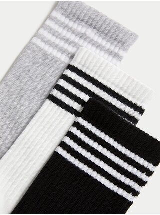Sada tří párů dámských ponožek v černé, bílé a šedé barvě Marks & Spencer 