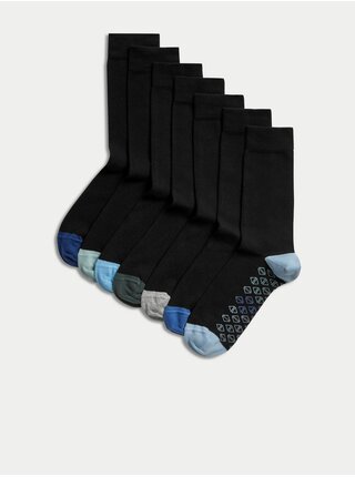 Sada sedmi párů pánských ponožek v černé barvě Marks & Spencer  