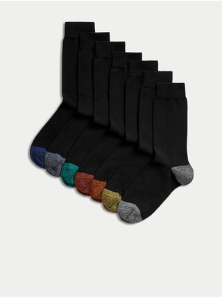 Sada sedmi párů pánských ponožek v černé barvě Marks & Spencer  