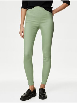 Světle zelené dámské skinny fit džíny s vysokým pasem Marks & Spencer    