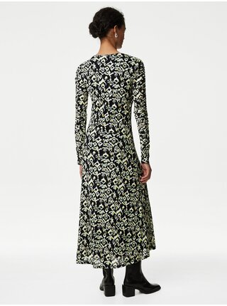 Tmavomodré dámske vzorované šaty so sieťovinou Marks & Spencer