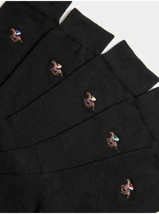 Sada pěti párů pánských ponožek s motivem dostihových koní v černé barvě Marks & Spencer  