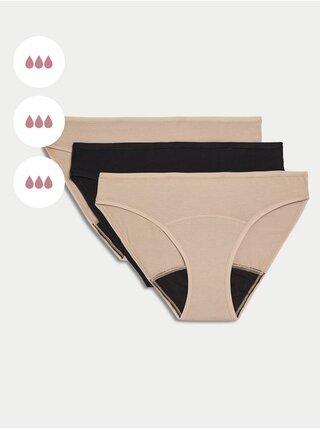 Sada tří dámských menstruačních kalhotek v béžové a černé barvě Marks & Spencer 