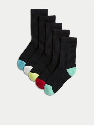 Sada pěti párů dětských sportovních ponožek v černé barvě Marks & Spencer 