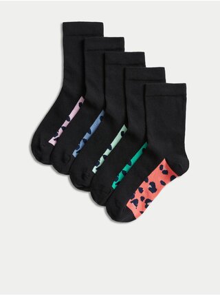 Sada piatich párov detských ponožiek so zvieracím vzorom v čiernej farbe Marks & Spencer