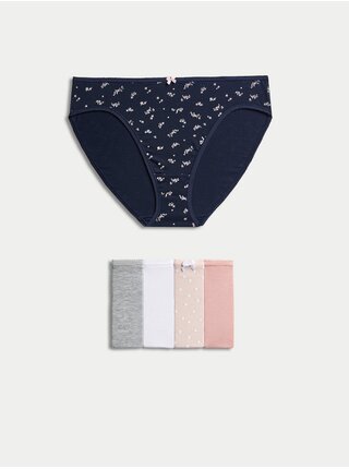 Sada pěti dámských kalhotek v tmavě modré, šedé, bílé, a růžové barvě Marks & Spencer 