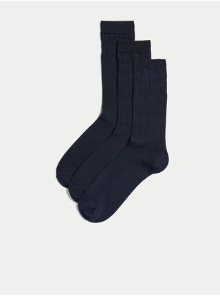 Sada troch párov pánskych ponožiek v tmavomodrej farbe Marks & Spencer