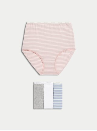 Sada čtyř dámských kalhotek v růžové, šedé, bílé a světle modré barvě Marks & Spencer 