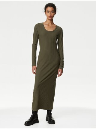 Zelené dámské žebrované midi šaty Marks & Spencer 