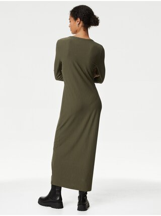 Zelené dámske rebrované midi šaty Marks & Spencer