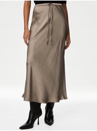 Hnědá dámská saténová sukně Marks & Spencer  