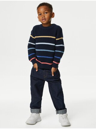 Tmavomodrý chlapčenský pruhovaný sveter Marks & Spencer