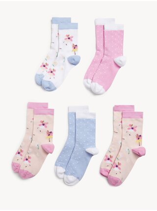 Sada pěti párů barevných holčičích vzorovaných ponožek Marks & Spencer   
