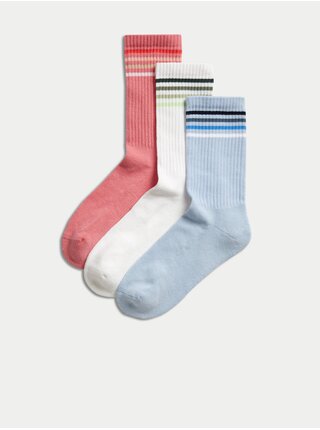 Sada tří párů dámských ponožek v bílé, modré a červené barvě Marks & Spencer