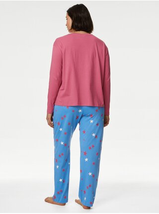 Modro-růžová dámská vzorovaná pyžamová souprava Marks & Spencer   