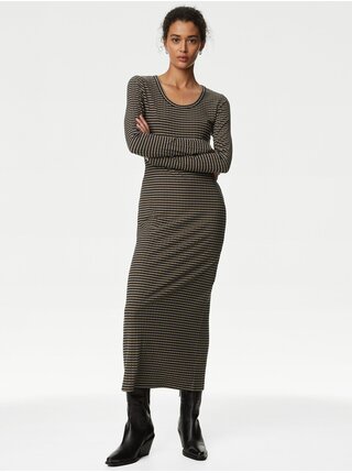 Černo-hnědé dámské pruhované šaty Marks & Spencer  