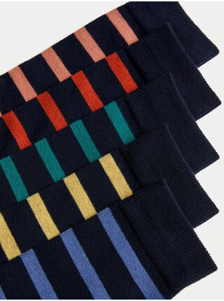 Sada pěti párů barevných pánských pruhovaných ponožek Marks & Spencer   