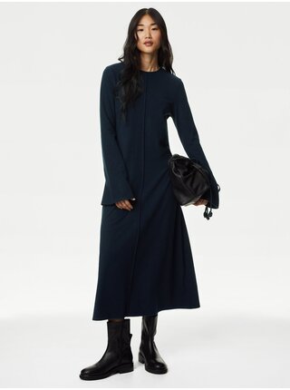 Tmavomodré dámske midi šaty s rozšírenými rukávmi Marks & Spencer