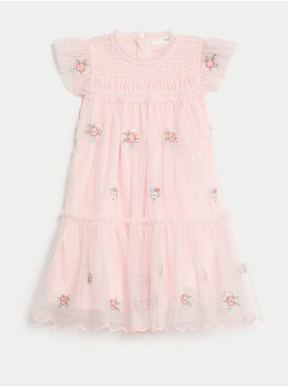 Růžové holčičí květované šaty s volány Marks & Spencer 