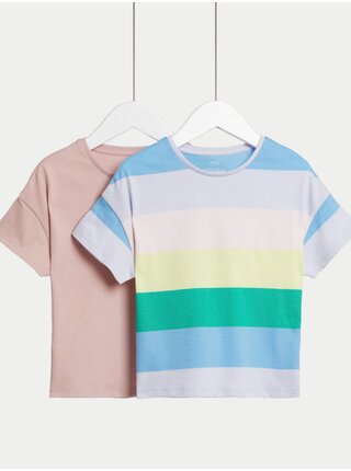 Sada dvou holčičích triček v růžové a světle modré barvě Marks & Spencer 