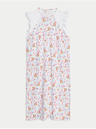 Biela dámska kvetovaná nočná košeľa s volánikmi Marks & Spencer