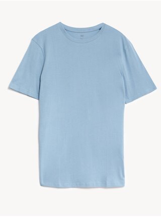 Tričko ke krku, úzký střih, z čisté bavlny Marks & Spencer modrá