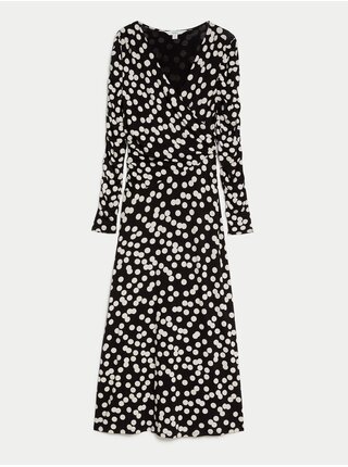 Puntíkované žerzejové zavinovací midi šaty s výstřihem do V Marks & Spencer černá