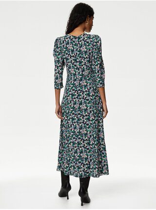 Tmavě zelené dámské květované midi šaty Marks & Spencer 