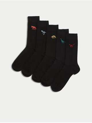 Sada pěti párů pánských ponožek s motivem dinosaura v černé barvě Marks & Spencer  