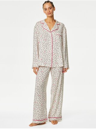 Ružovo-krémová dámska bodkovaná pyžamová súprava Marks & Spencer