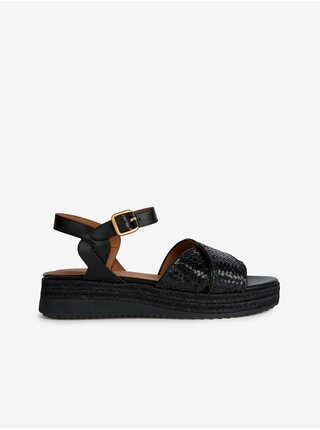 Černé dámské kožené sandálky Geox Eolie