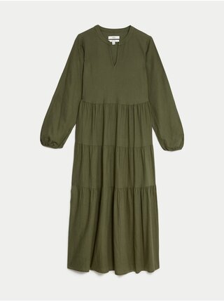 Tmavě zelené dámské šaty s příměsí lnu Marks & Spencer 