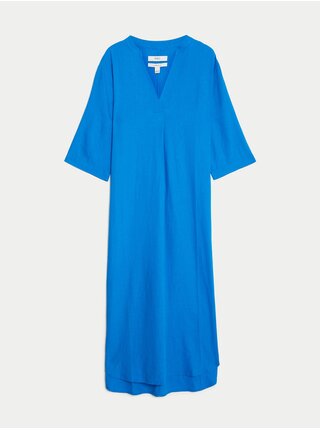 Modré dámské šaty s příměsí lnu Marks & Spencer  