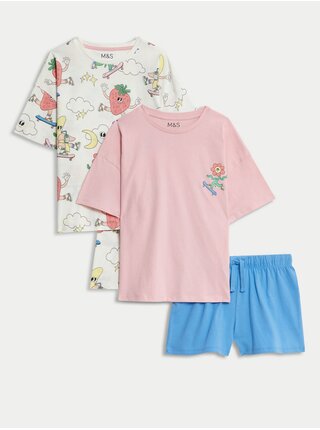 Sada dvou holčičích pyžam v růžové, krémové a modré barvě Marks & Spencer 
