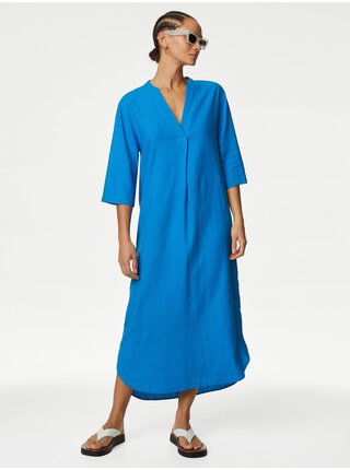 Modré dámské šaty s příměsí lnu Marks & Spencer  