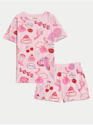 Ružové dievčenské vzorované pyžamo Marks & Spencer