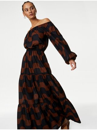 Čierno-hnedé dámske vzorované maxi šaty Marks & Spencer