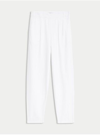 Biele dámske nohavice s prímesou ľanu Marks & Spencer