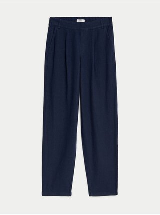 Tmavě modré dámské kalhoty s příměsí lnu Marks & Spencer 
