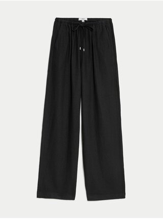 Čierne dámske široké nohavice s prímesou ľanu Marks & Spencer