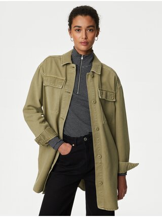 Kaki dámska dlhá rifľová bunda Marks & Spencer