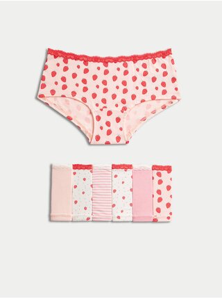 Sada sedmi holčičích vzorovaných kalhotek v růžové, červené a světle šedé barvě Marks & Spencer 