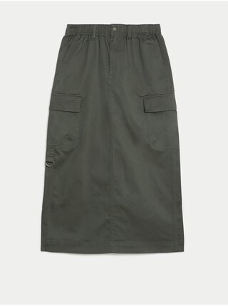 Tmavě zelená dámská midi sukně s kapsami Marks & Spencer 